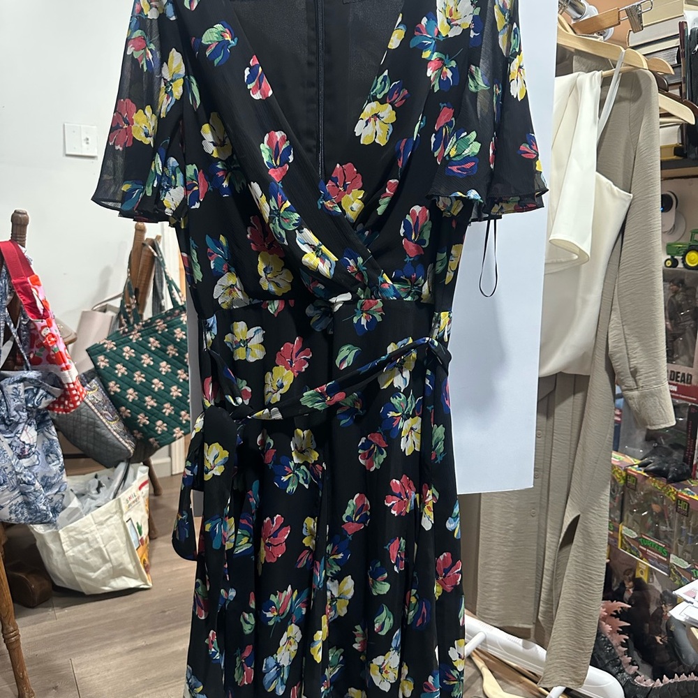Ralph Lauren Black Floral Midi Dress - Picture 3 of 8
